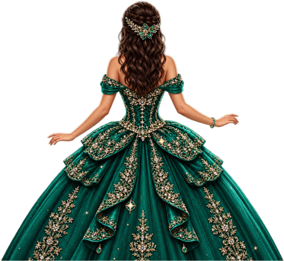 Princesa con vestido verde esmeralda