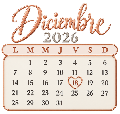 Calendario de diciembre de 2026